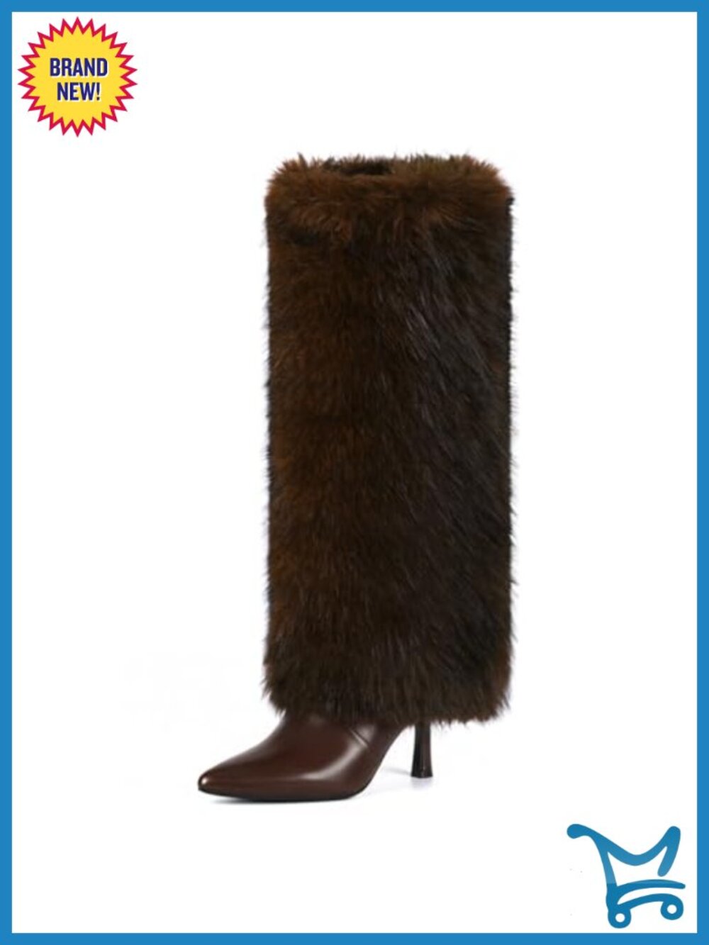 Faux Fur Knee High Boots with Kitten Heel Pointed Toe Side Zip